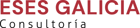 Logotipo Eses Galicia, texto en color rojo y las letras Consultoría en blanco